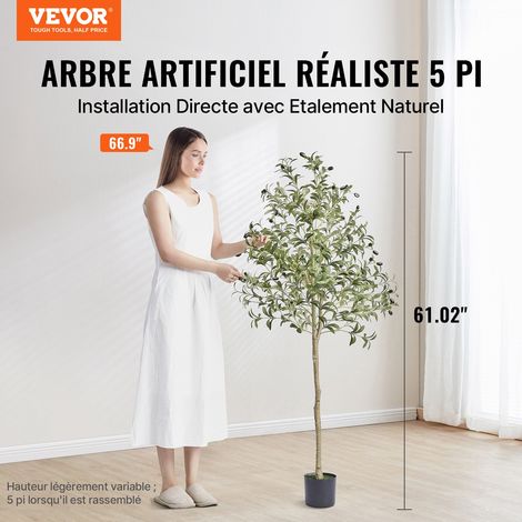 Arbre Artificiel 155 cm Plante Artificielle PE Haut Olivier Faux Arbre Vert avec Pot 150x125 mm Décoration de Style Fausse Plante pour Maison Bureau Hôtel Centres Commerciaux Intérieur Extérieur (1/5)