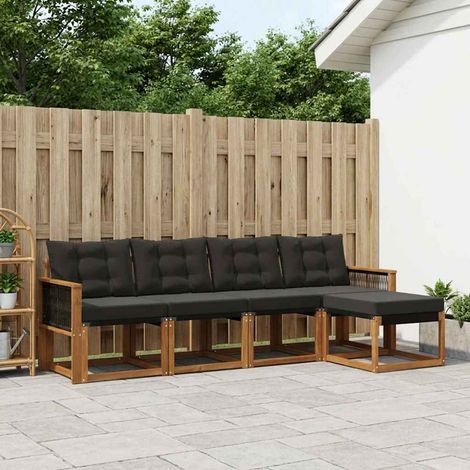 vidaXL Outdoor-Sofagarnitur mit Kissen 5 pcs Natürlich und Schwarz (1/5)