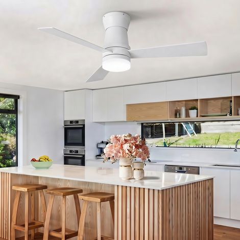 Ventilateur de plafond avec lumière et télécommande 52in, ventilateur blanc, LED dimmable 3 niveaux, 6 vitesses, moteur CC réversible silencieux, minuterie 1/4/8h, pour Chambres, Salon, Cuisine (1/5)