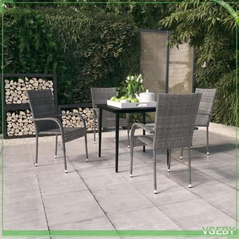 Ensemble à manger de jardin - FAFEICY - 3099408 - 5 pcs - Résine tressée gris et noir - Table verre 80x80 cm (1/5)