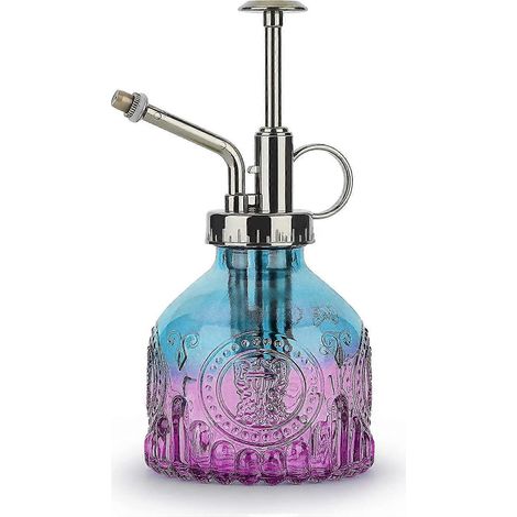 Arrosoir en verre de 200 ml, style rétro, à pompe intégrée, pour l'arrosage des fleurs et plantes fleuries d'intérieur et d'extérieur (violet). (1/5)