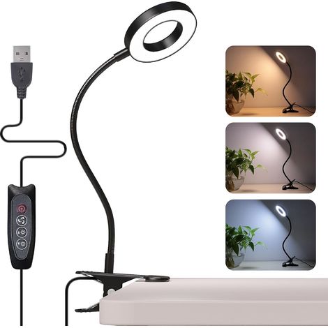 LED-Klemmlampe, USB, Leselampe, 3 Modi, dimmbar, Schwarz (1/5)
