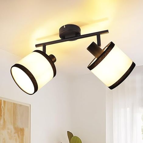 GBLY Proiettore a soffitto nero Lampada per corridoio 2 luci LED Spots E14 Lampada a soffitto tessuto orientabile Lampada vintage per cucina camera camera dei bambini spogliatoio Senza lampada