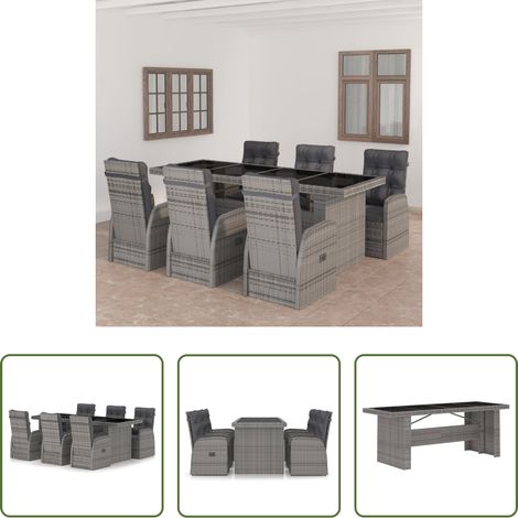 Salle à manger extérieure - Salon de jardin 7 pcs avec coussins Résine tressée Gris (1/5)