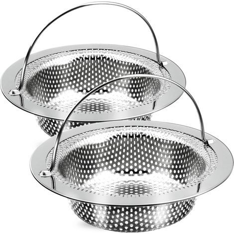 Set aus 2 Spülbecken-Sieben mit Griff, großer Edelstahl-Abtropfkorb mit Speiserestenfilter (1/5)