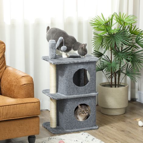 Arbre à chat à 3 niveaux tour pour chat 2 niches et surface de repos confortable, balle 43 x 33 x 80 cm gris foncé (1/5)