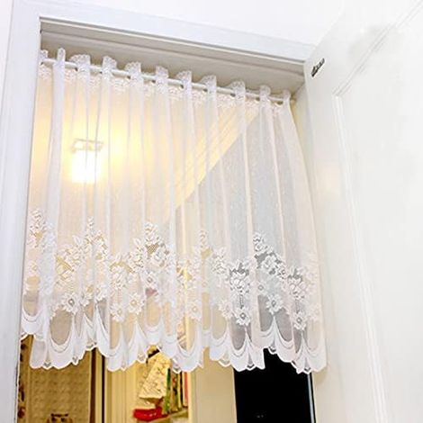 Rideau Brise-bise Transparent avec Broderie - Style Maison de Campagne - en Dentelle - Blanc - 150 x 90 cm (1/5)