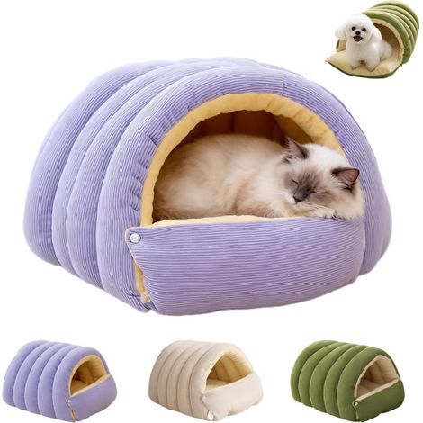 Haustier-Schlafsack – Katzenbett – Hundebett – Faltbar – Herausnehmbares, waschbares Kissen – Helllila – Plüschfutter – Außenmaterial Cord Mittelgroß 45 x 30 x (1/5)