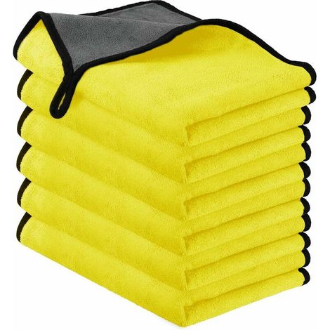 Chiffon, microfibre et lingette--Microfibre de Nettoyage, 30x40cm 6pcs Chiffons de Nettoyage Extra épais en Microfibre Super Absorbant pour Lavage de Voiture, Séchage, Chiffons de Polissage(Jaune) (1/5)
