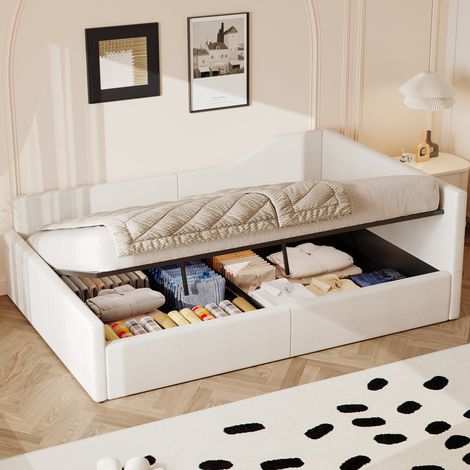 Tagesbett MDF & Sperrholz mit Leinenbezug Beige 140x200 cm, mit Stauraum und Lattenrost (1/5)