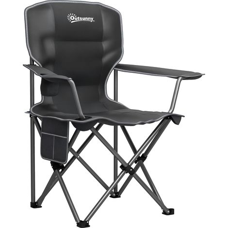 Chaise de camping pliante et portable avec porte-gobelets, poches latérales et sac de transport, noir (1/5)