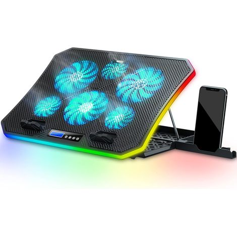 C12 Ventilateur PC Portable RGB, Refroidisseur pour Ordinateur Portable 15,6-17,3", Support de Refroidissement avec 8 Hauteurs Réglables et 6 Ventilateurs - Lumière LED Bleue (1/5)