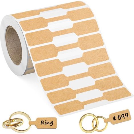 Etiquetas autoadhesivas, Etiquetas adhesivas de precio joyería papel kraft, Etiquetas autoadhesivas piel vaca collares, hoja: 6 x 1,2 cm (beige (1/5)