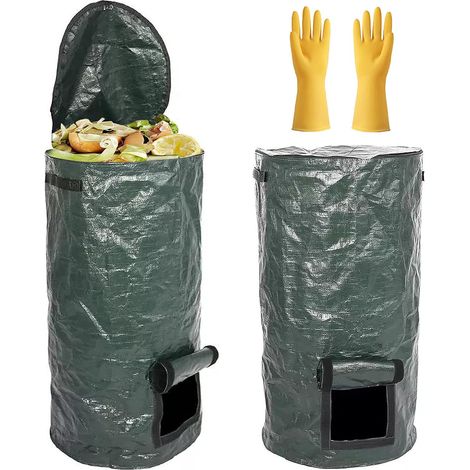 2 Bolsas para Compostaje – Compostadores de PE ecológicos para biofermentación, bolsas para residuos de jardín y cocina, con guante (2 piezas, 45 x 80 cm) (1/5)