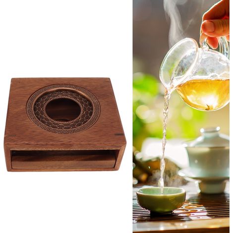 Chauffe-théière en bois de noyer de style japonais, socle pour chauffe-thé domestique, théière, tasse de service, chauffe-thé, rehausseur d'arômes, réchaud pour infuser et faire frire le thé. (1/5)