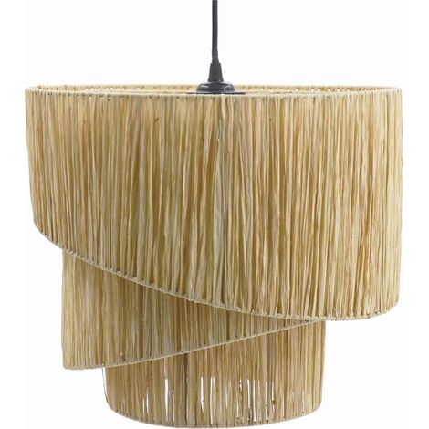 Suspension en raphia naturel esprit bohème pour salon ou chambre - naturel raphia beige clair (1/3)