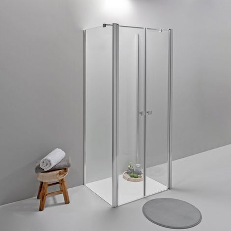 BOX DOCCIA ELITE TRE LATI 80x80x80 CM APERTURA SALOON TRASPARENTE (1/4)