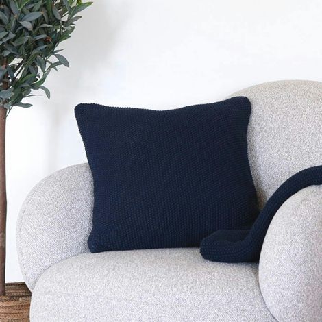 Coussin déco bleu marine en coton recyclé BRUGES (1/3)