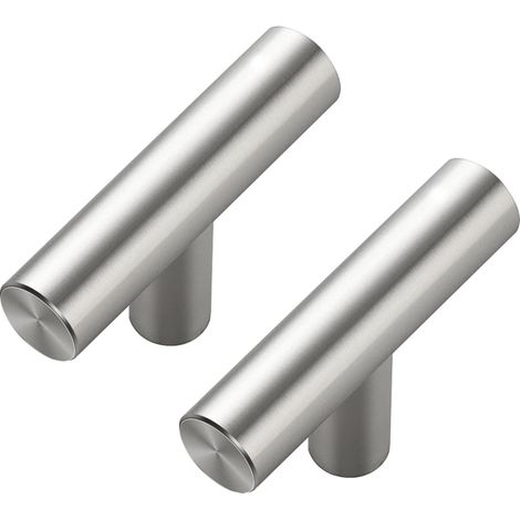 Set mit 5 Möbelgriffen aus gebürstetem Nickel – Silberne Schubladengriffe für die Küche – Edelstahl-Kommodengriffe – 5 cm (2 Zoll) lange T-Stange mit einem Loch
