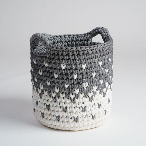 Cesta de cuerda gris y blanco S Elly