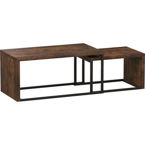 Set 2 tavolini da caffè in MDF e metallo, effetto legno marrone rustico (1/5)
