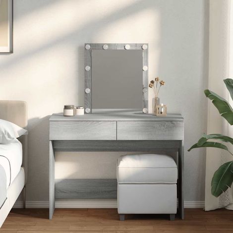 Coiffeuse avec miroir et éclairage LED, 2 tiroirs, gris sonoma, 100 x 40 x 130 cm - PANGIVO (1/5)