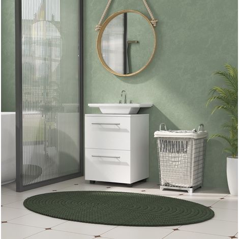 Meuble de salle de bain compact avec tiroir, découpe en U, 41,5 x 35,5 x 59 cm, blanc HAVRYA (1/5)