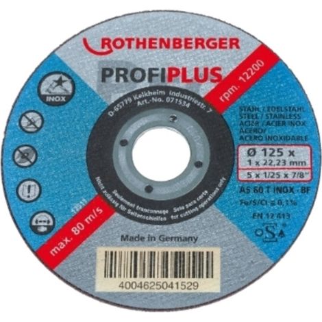 ROTHENBERGER Trennscheibe INOX PROFI PLUS (125×1×22), 10 Stück - 071534D (1/2)