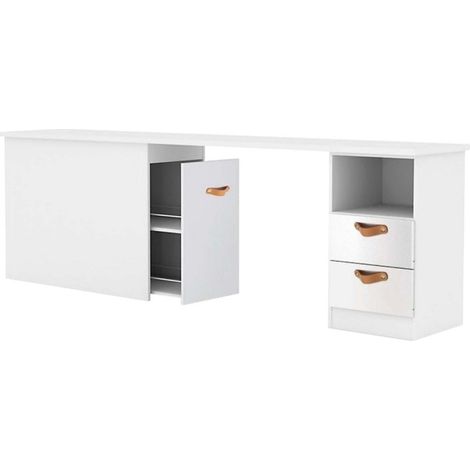 Escritorio + almacenaje 90 aglomerado blanco cuero 76,5x202x45cm