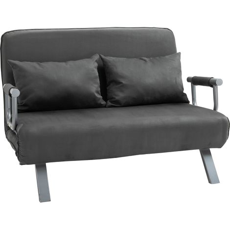 Canapé-lit 3 en 1 105x185 cm dossier réglable 5 positions oreiller décoré velours gris