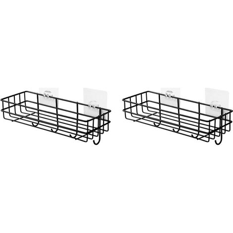 Lot de 2 étagères de toilette en fer forgé, porte-serviettes sans perçage, étagère de rangement pour gel douche (noir)-AquaForge (1/5)