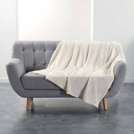 Plaid Uni en Flanelle "Flanou" 180x220cm Naturel (1/4)