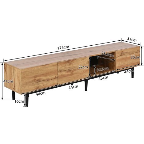 Meuble TV moderne avec finition imitation bois, éclairage LED à intensité variable, 175 (L) x 31 (l) x 41 (H) cm (1/5)