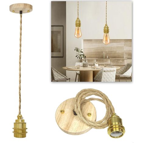 E27 Lamp Socket with Cable and Switch, Hanging Chandelier Hemp Rope, DIY Pendant Light Creative Industrial Pendant Light, for Home, Bedroom, Bar (D) (1/5)