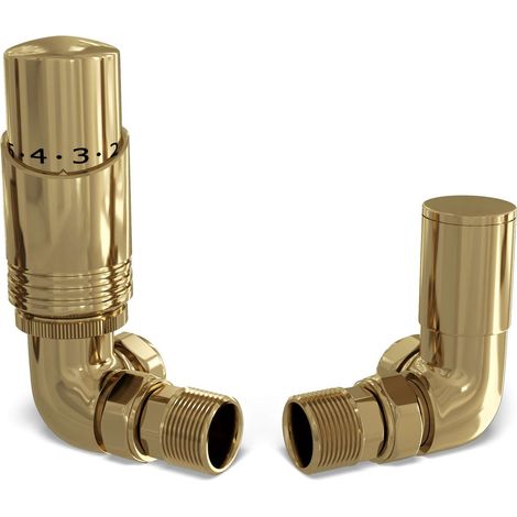 Talus Bold - Polished Brass Thermostatic Radiator Valve & Lockshield Corner 8mm