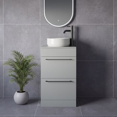 Napoli 390 Gloss Grey Pearl 500mm 2 Drawer Vanity Unit for Countertop Basins - 500mm - Gunmetal Grey 320mm Handle