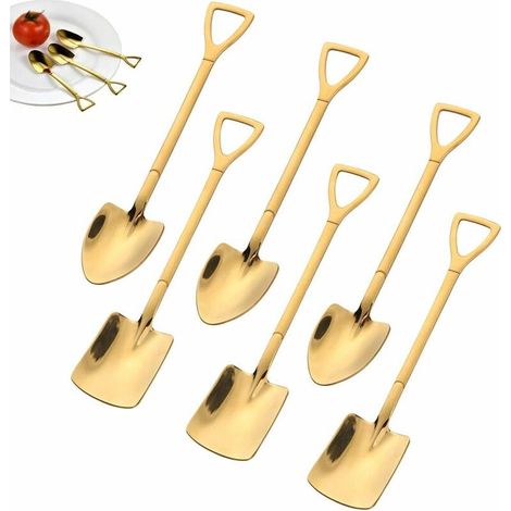 Ahlsen 6-teiliges Edelstahl-Kaffee-Latte-Löffel, Teelöffel, Eislöffel, Dessertlöffel, Besteck-Set, Schaufelform-Rührlöffel (1/5)
