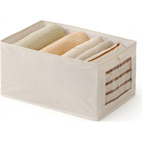 Bac de rangement en lin avec fenêtre beige Y04-40(beige-) (1/5)