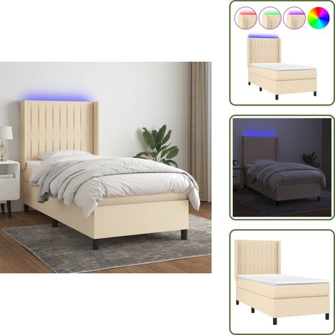 Boxspringbett mit Matratze & LED Creme 80x200 cm Stoff - Boxspringbett - Doppelbett - Schlafsofa - Cremefarbenes Bett - Bettenrahmen (1/5)