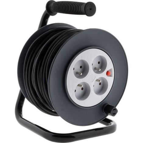 Enrouleur électrique 4 prises 3G1,5mm² 15m – Puissance max 3200W – Sécurité thermique – Norme NF (1/4)