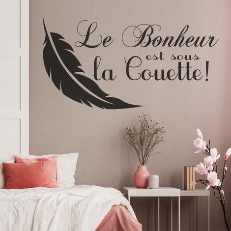Sticker Mural - Citation Le Bonheur est sous la Couette - 17x32 cm - Noir (1/3)