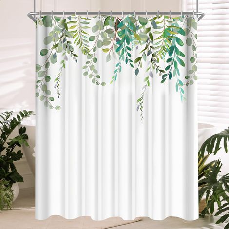 Duschvorhang 180x200 Antischimmel Textil Shower Curtains Wasserdicht Laub Muster (1/5)