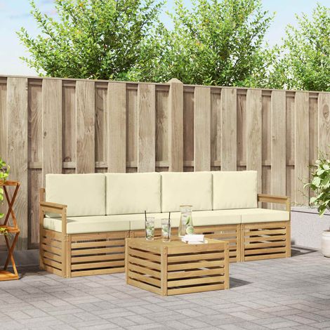 vidaXL Outdoor-Sofagarnitur mit Kissen 5 pcs Weiß und Creme Polyester (1/5)