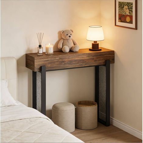 Mesa consola 105 x 30 x 80 cm con almacenaje, MDF y metal, negro y marrón rústico DESVIAE (1/5)