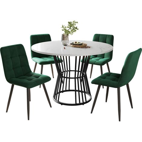 ELVMI Tisch und Stuhl Set mit 1 rundem Tisch und 4 Stühlen, MDF Tischplatte und Samt, Mehrfarbig (1/5)