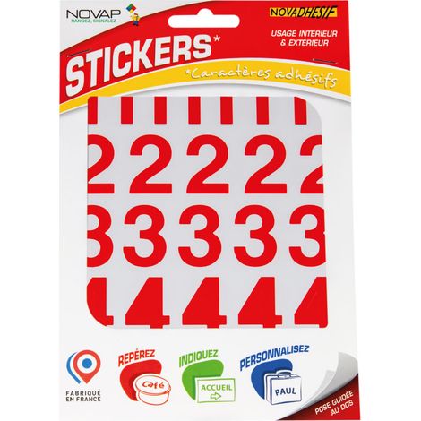 Chiffres autocollants 30mm Rouge NOVADHESIFS - 4370330 (1/5)