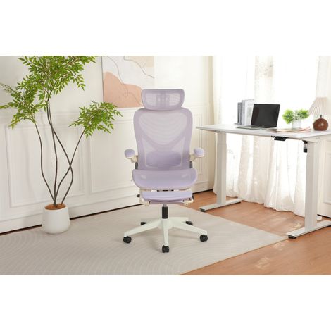 Silla de Oficina Ergonómica Plegable de Malla, Reposacabezas 3D, Soporte Lumbar Ajustable, Morado (1/5)