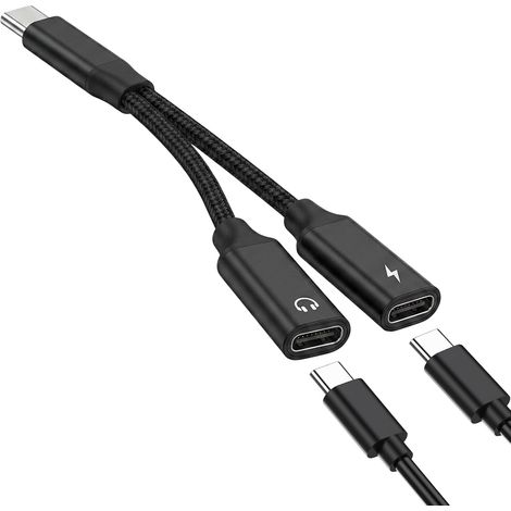 Adaptateur Double USB C Jack, 2 en 1 Type C vers USB-C Audio et Charge Rapide PD 60W, Répartiteur Casque Écouteurs Câble Compatible avec iPhone 15 Pro Max, Samsung S24 S23, iPad, Mac (1/5)