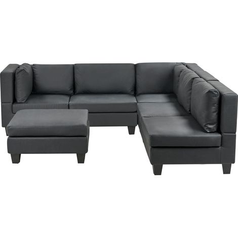 Modul Ecksofa 5-Sitzer UNSTAD Kunstleder Schwarz linksseitig