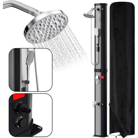 TolleTour Ducha solar para jardín de 60 l con funda protectora, ducha de mano y tapón de desagüe: columna para jardín, piscina y camping en color plateado